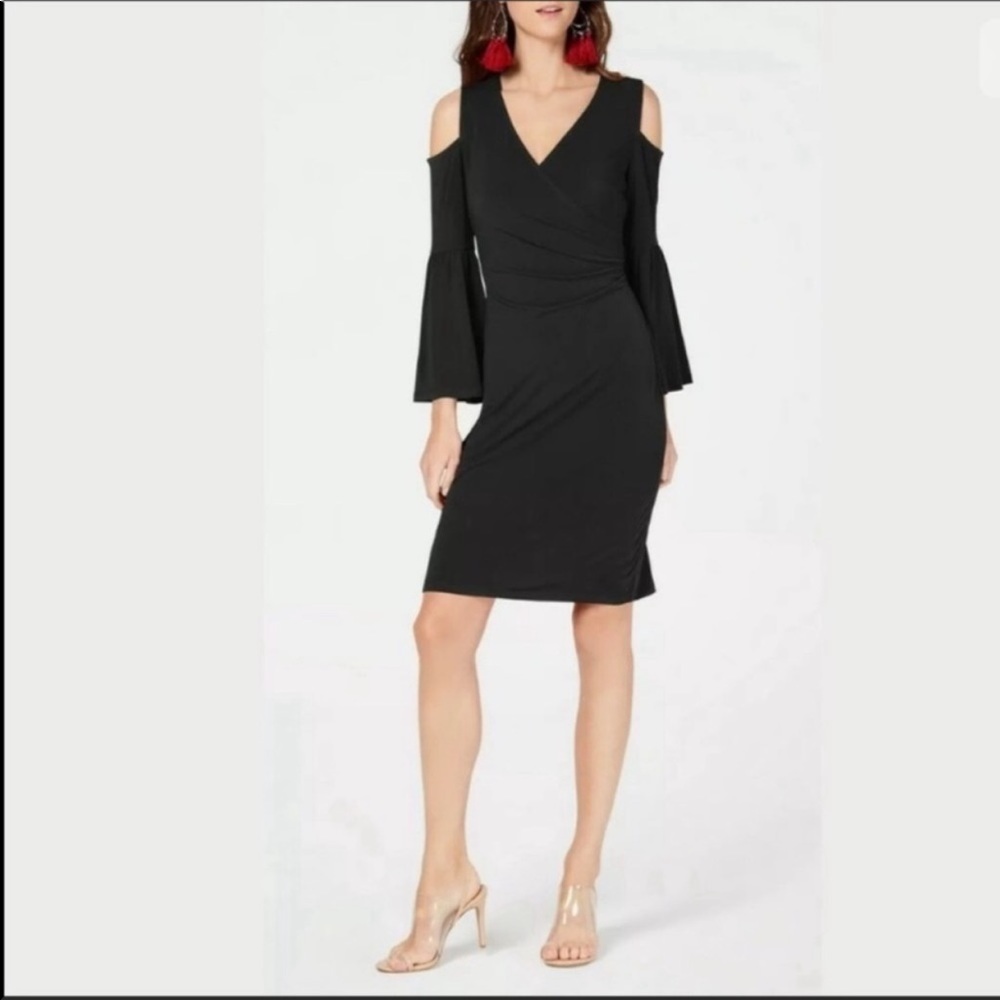 Black Cold Shoulder Bell Sleeve Dress